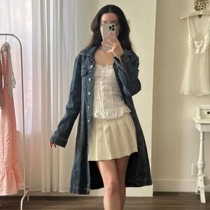 Y2K S Dark Denim Button Front Trench Coat